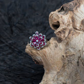 White Gold Finish Eurostar Zircon & Glass-Filled Ruby Ring In Sterling Silver